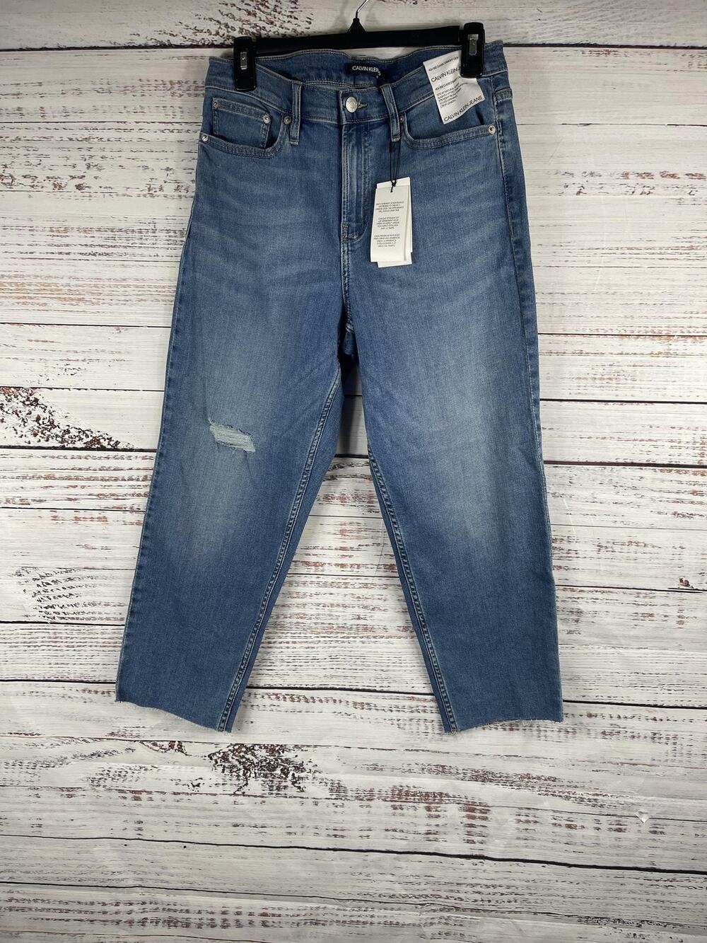 Calvin Klein Jeans Women's SZ 30 High Rise Straight Crop Distressed Denim Pants